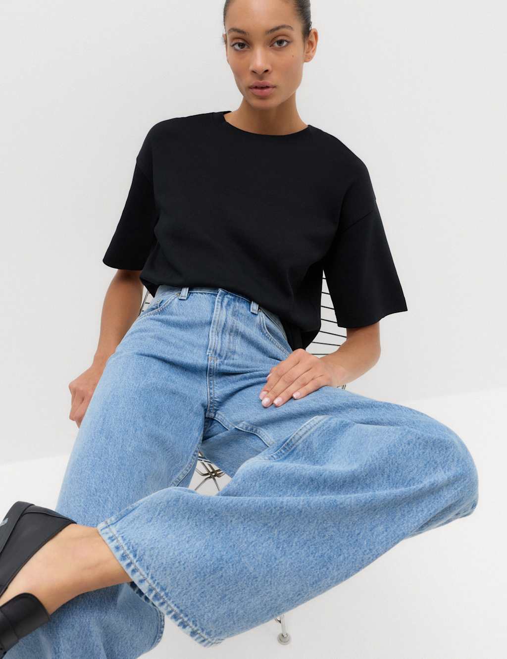 M&S Women's High Waisted Balloon Leg Jeans - 16 - Medium Indigo