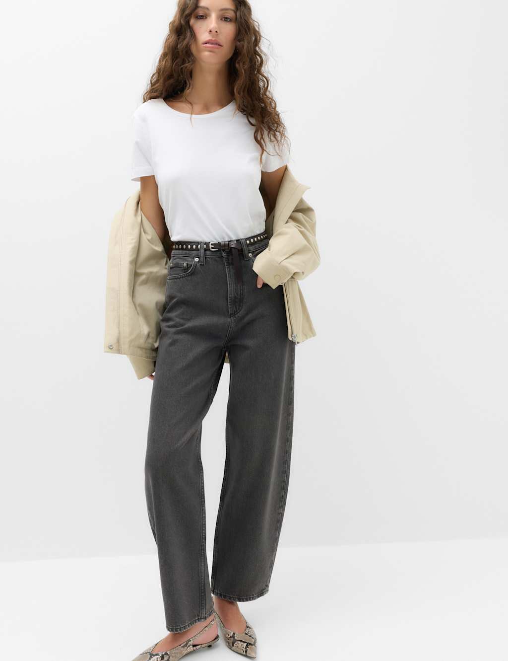 M&S Women's High Waisted Balloon Leg Jeans - 6 - Black Mix