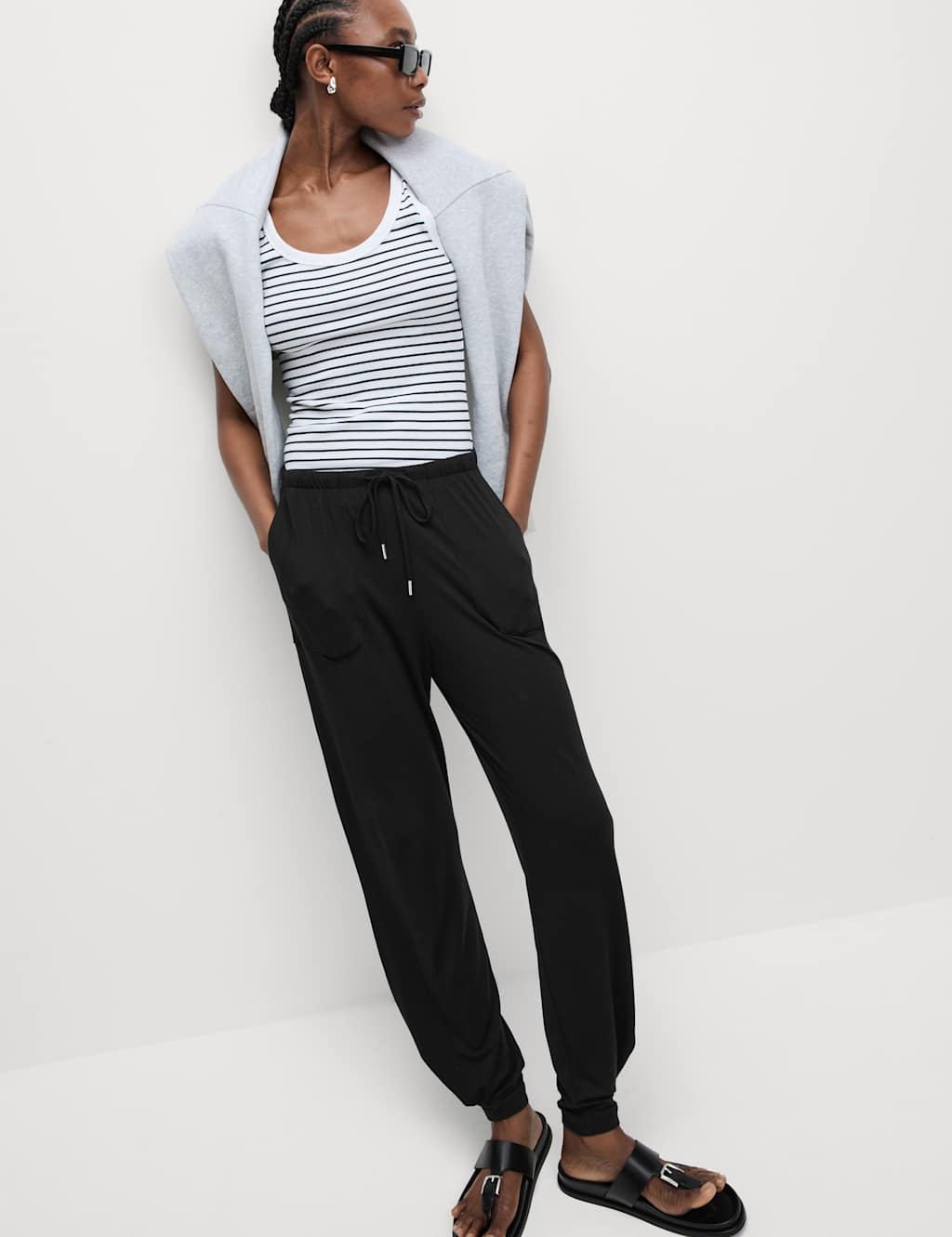 Jersey Drawstring Pintuck Tapered Trousers