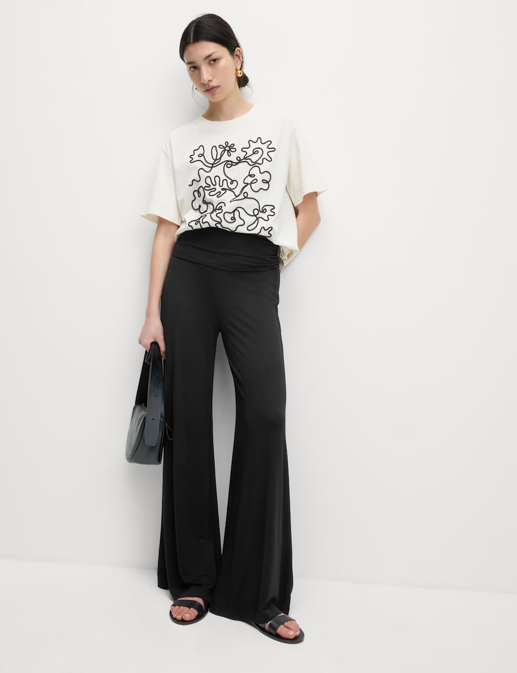 Jersey Pull On Fold Over Wide Leg Trousers