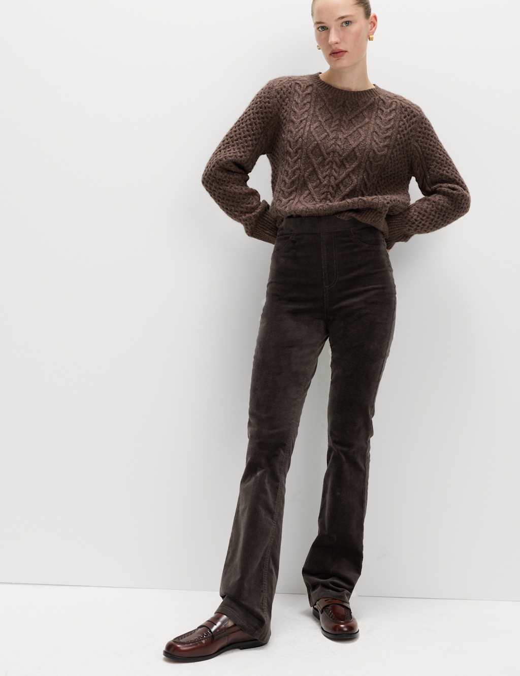 M&S Cord High Waisted Flared Jeggings Thunder