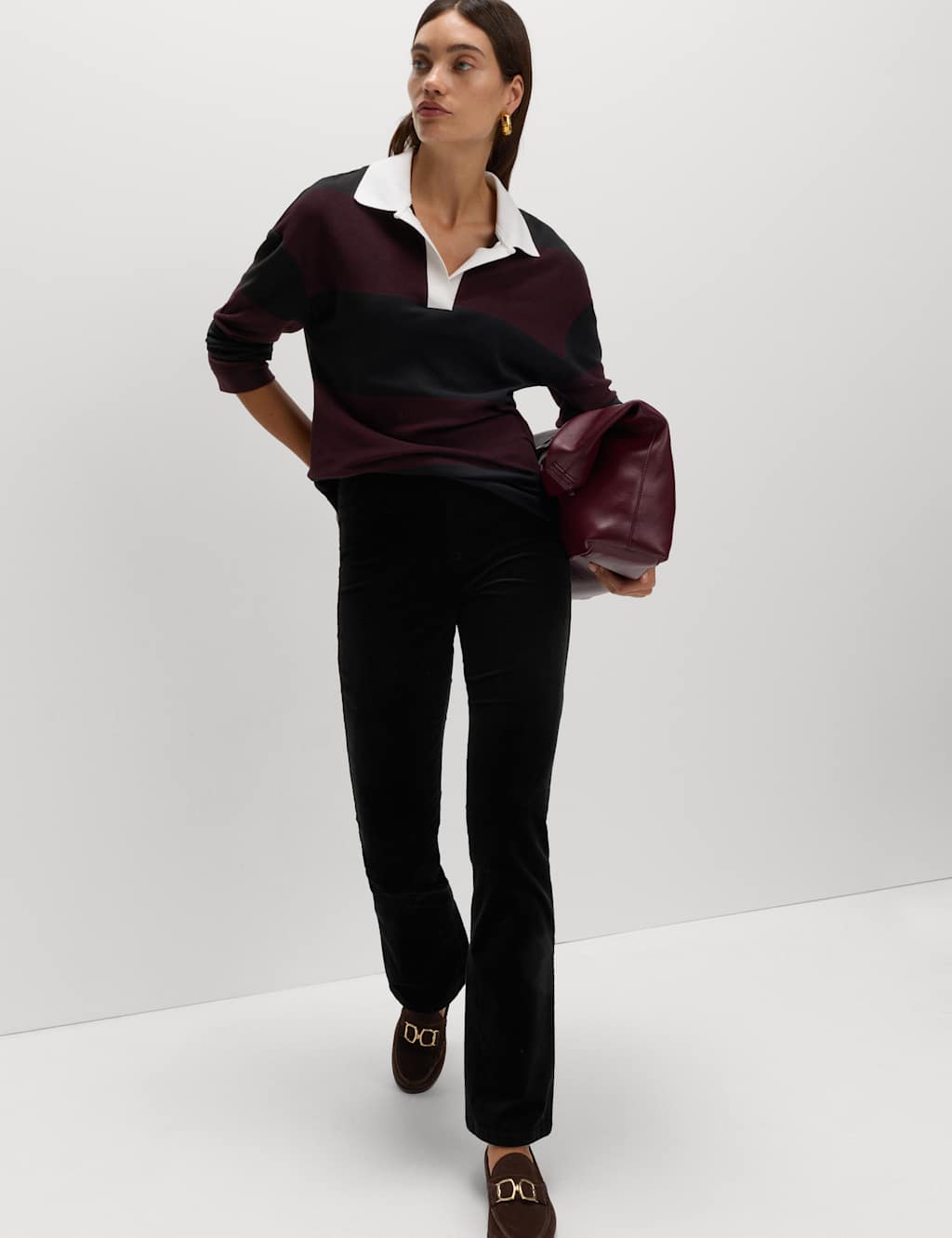 M&S Cord High Waisted Flared Jeggings Black