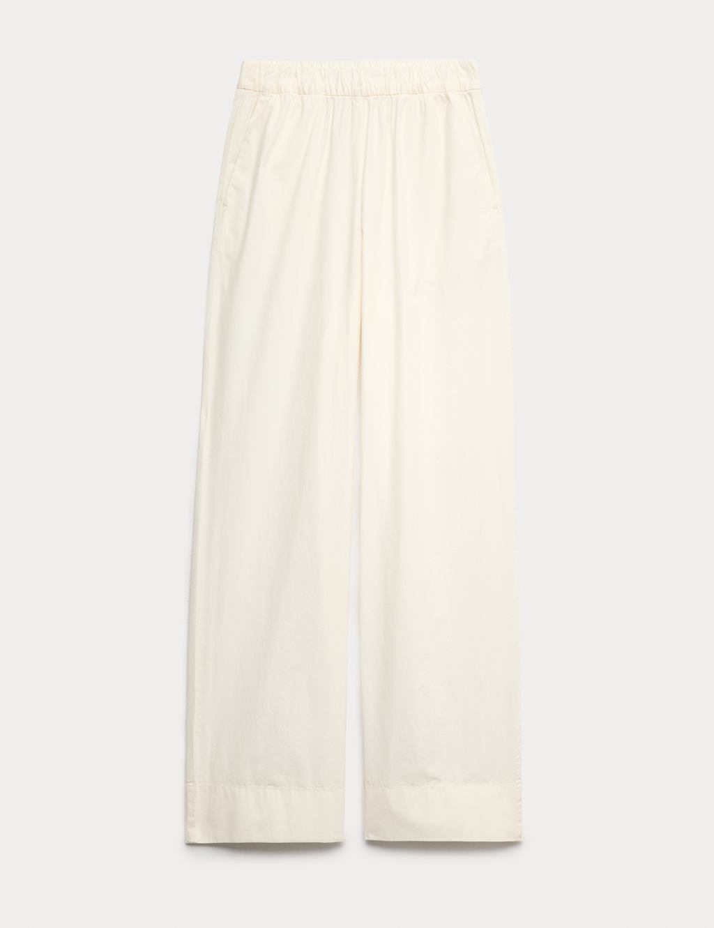 M&S Pure Cotton Poplin Pull On Straight Leg Trousers Ecru