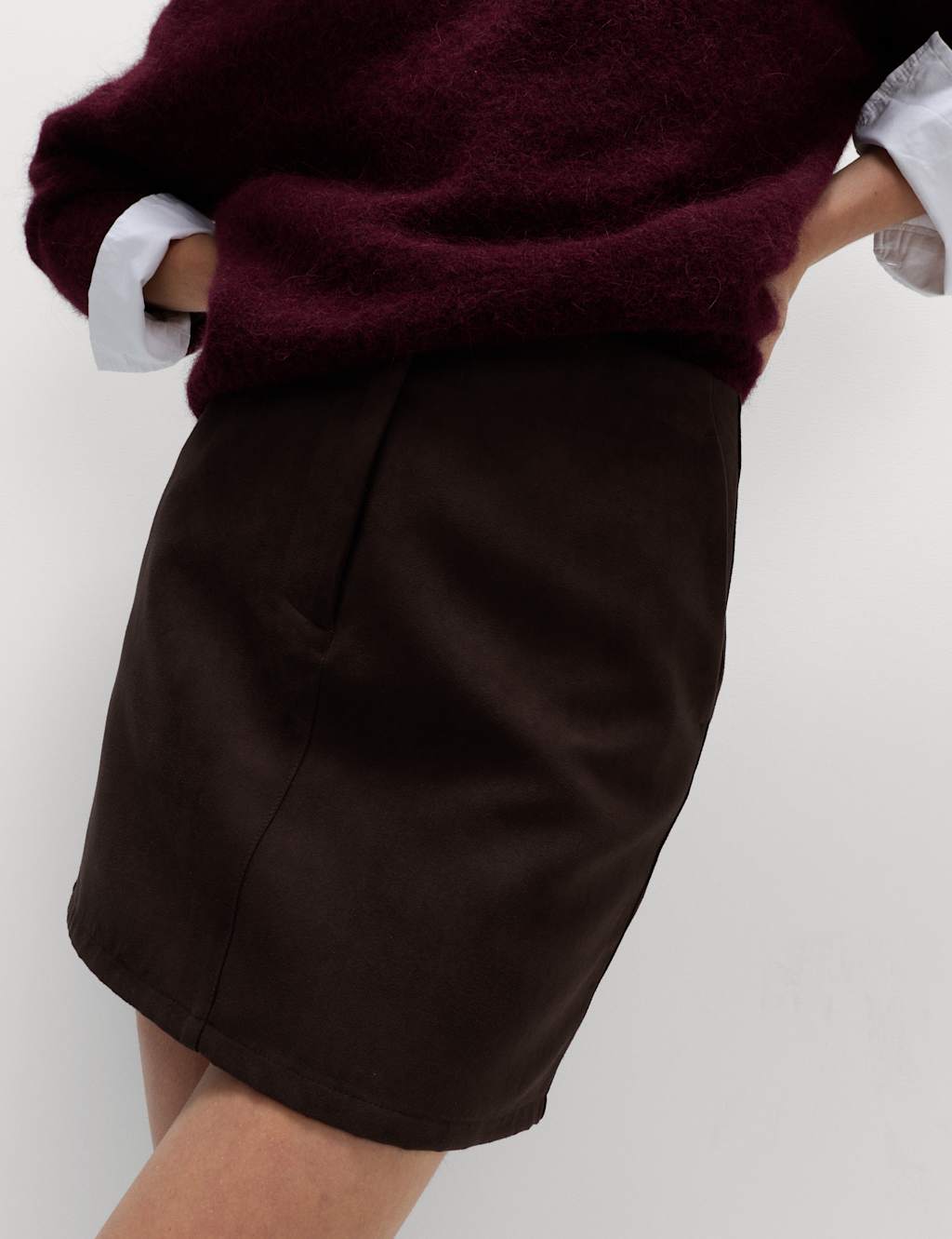 M&S Suedette Mini A-Line Skirt Chocolate