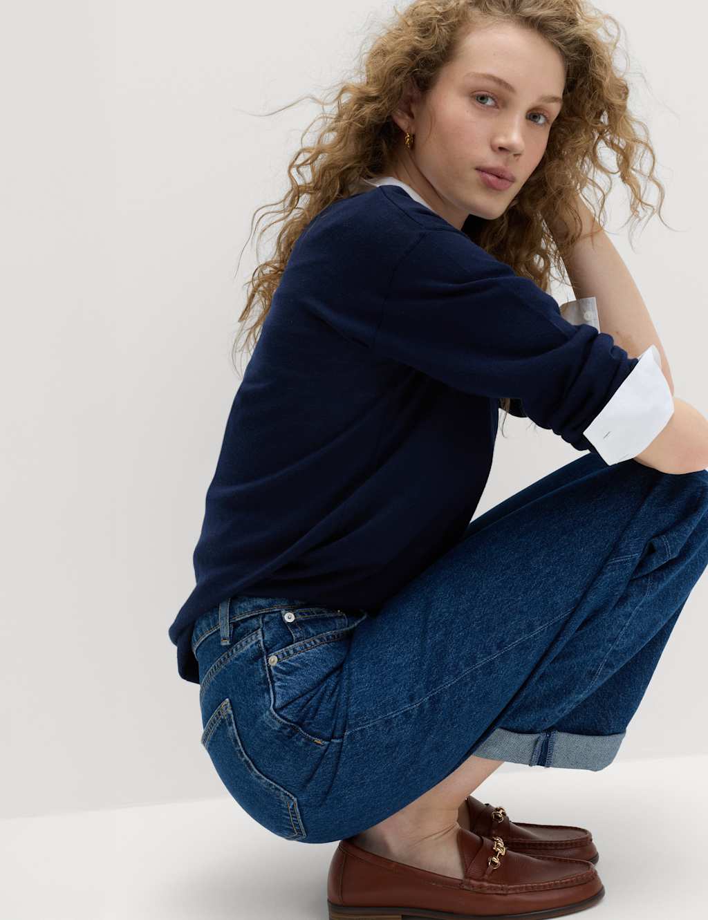 M&S Women's Boyfriend Mid Rise Ankle Grazer Jeans - 8 - Dark Indigo