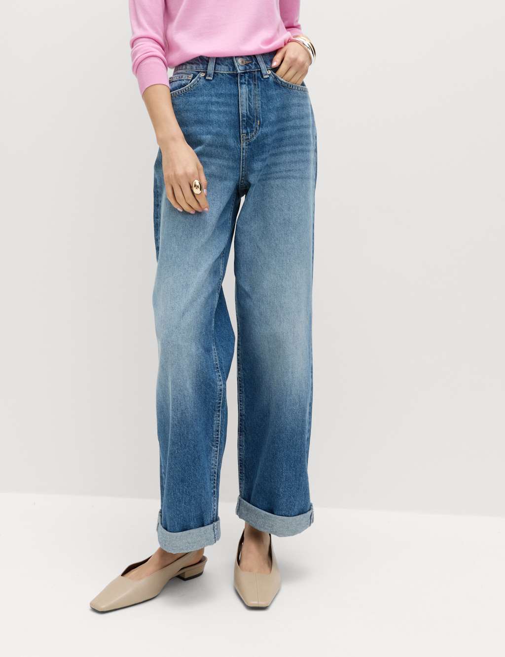 M&S Women's Boyfriend Mid Rise Ankle Grazer Jeans - 6 - Medium Indigo