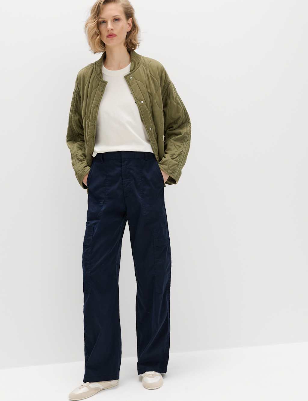 M&S Women's Lyocell Rich Cargo Wide Leg Trousers - 10 - Navy