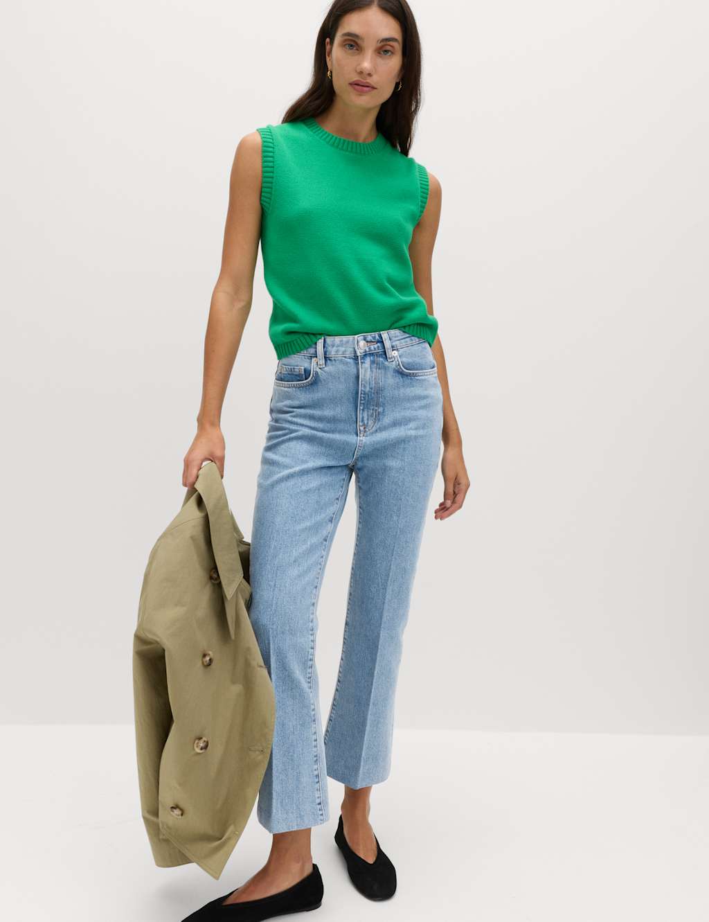 M&S Women's High Waisted Kickflare Cropped Jeans - 18 - Medium Indigo