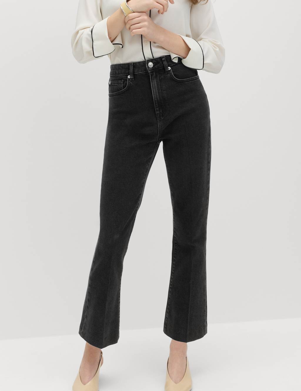 M&S Women's High Waisted Kickflare Cropped Jeans - 6 - Black