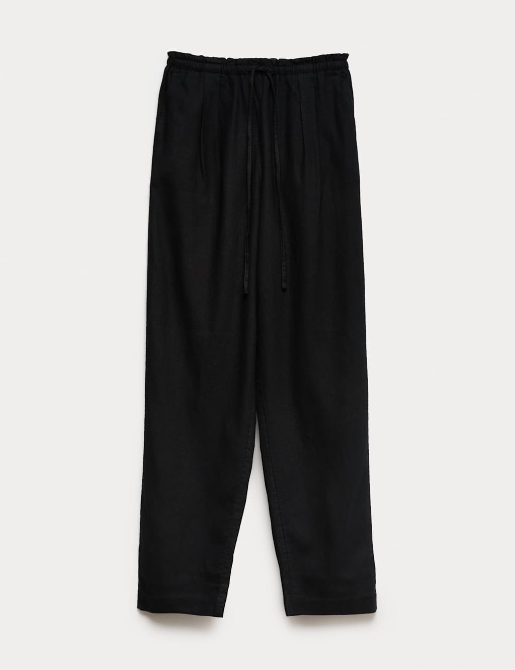 M&S Linen Rich Elasticated Waist Tapered Trousers Black