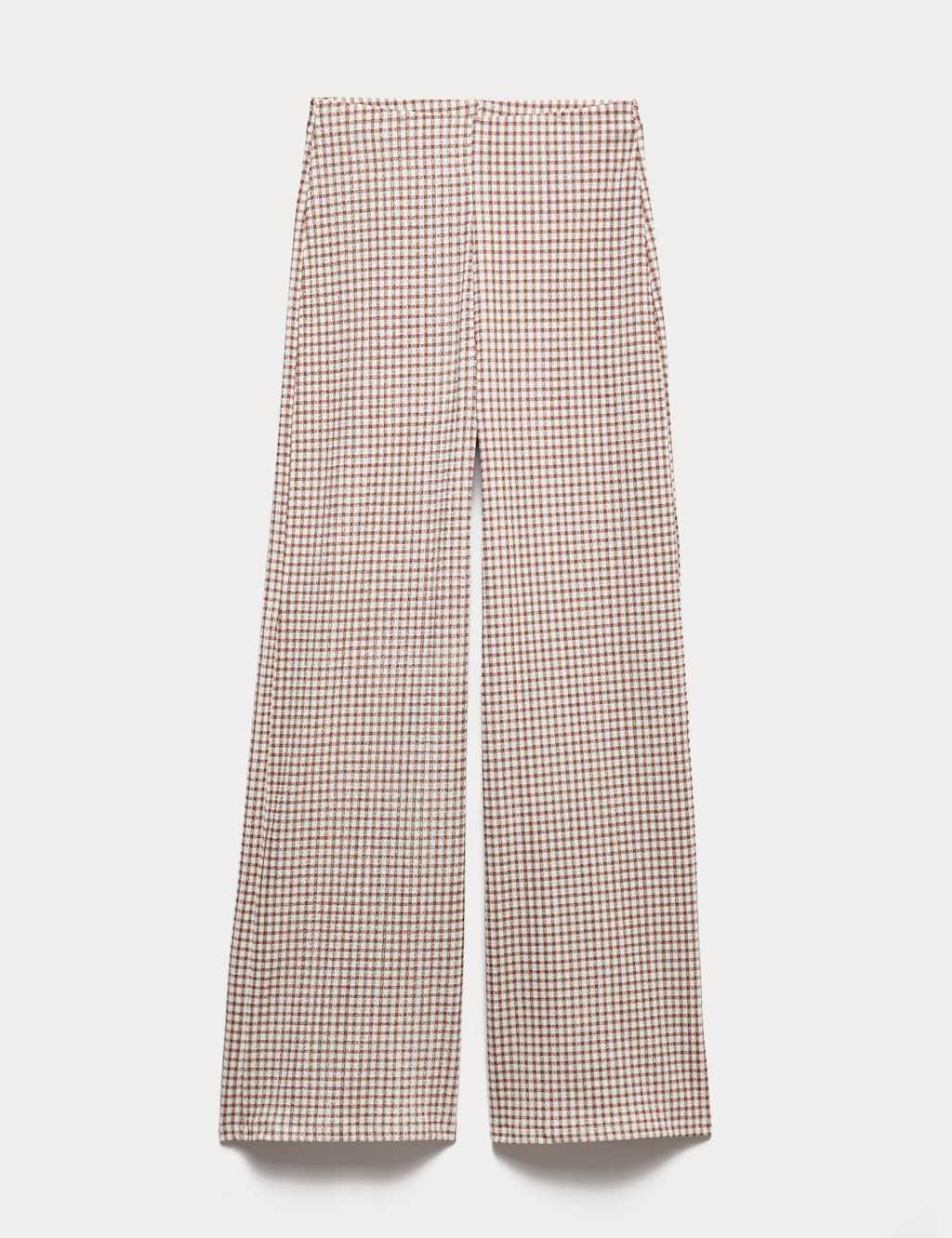 M&S Gingham Elasticated Waist Wide Leg Trousers Brown Mix