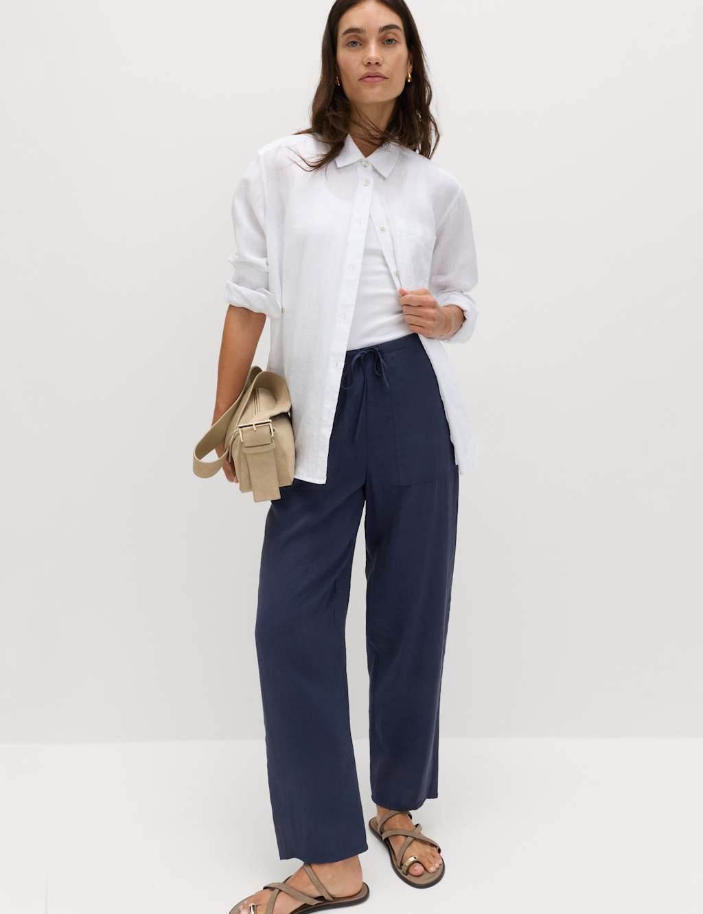 M&S Women's Pull On Elasticated Waist Straight Leg Trousers - 20 - Navy