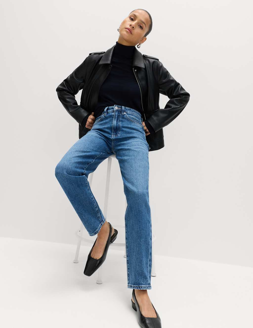 M&S Women's Mom High Waisted Ankle Grazer Jeans - 6 - Medium Indigo