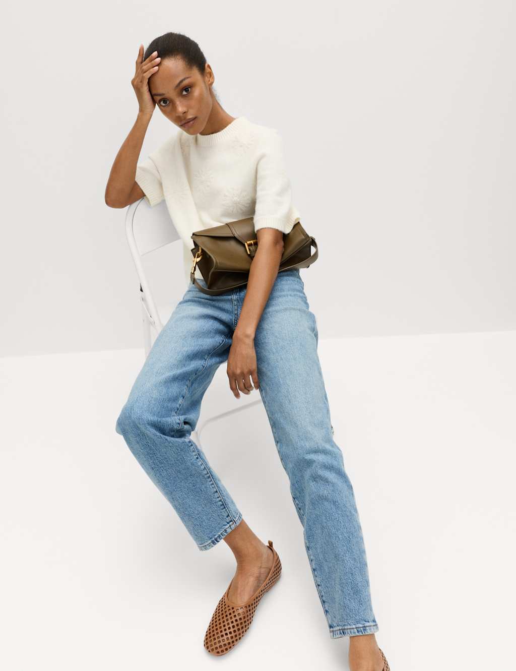 M&S Women's Mom High Waisted Ankle Grazer Jeans - 12 - Light Indigo