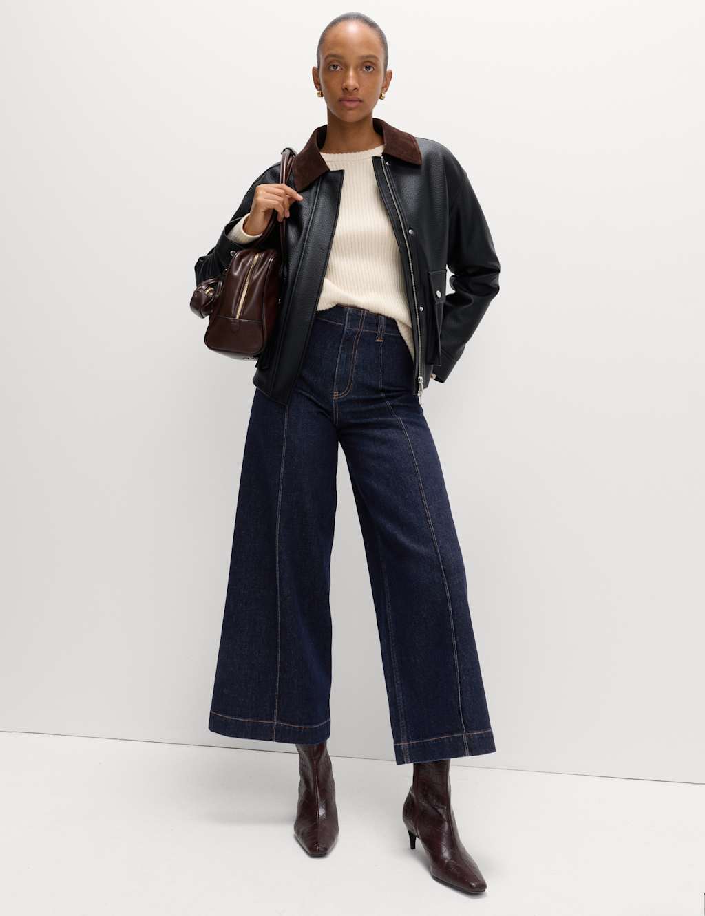 M&S Pintuck Wide Leg Ankle Grazer Jeans Indigo Mix