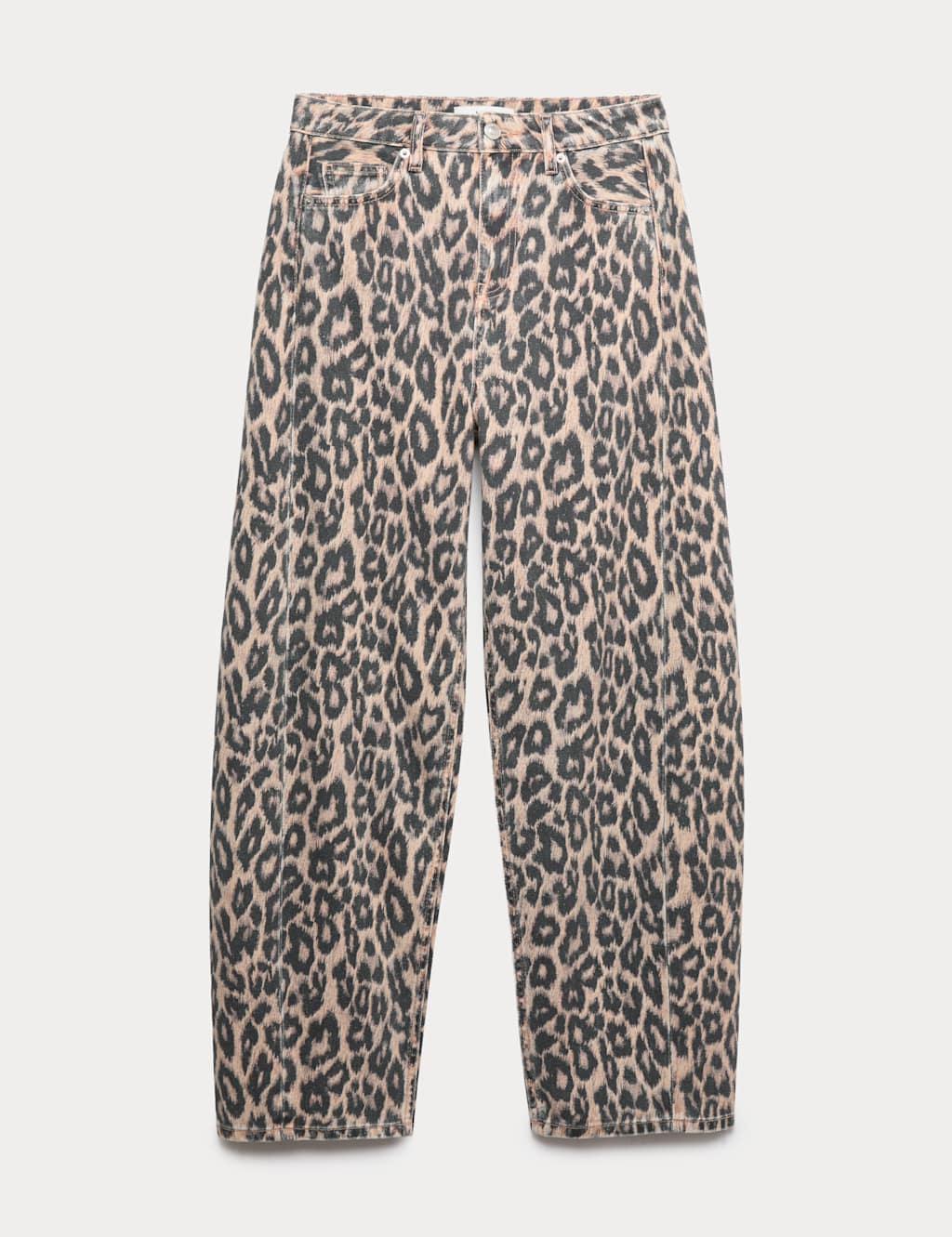 M&S Women's Mid Rise Animal Barrel Jeans - 8 - Brown Mix