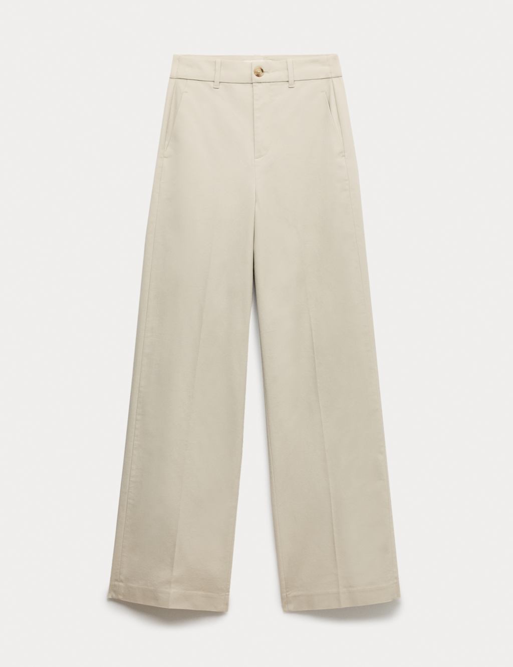M&S Women's Cotton Rich Wide Leg Chinos - 8 - Stone