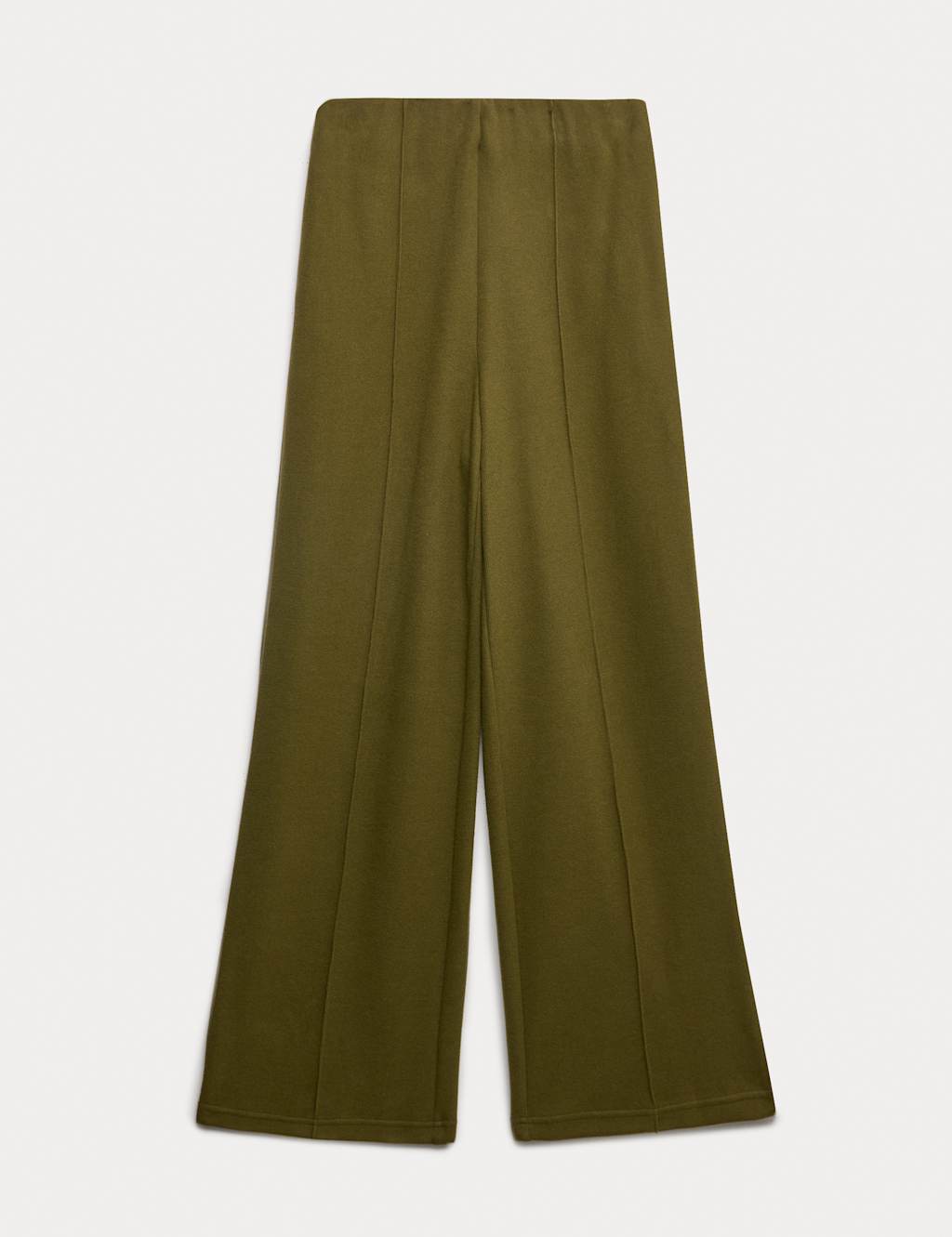 M&S Collection Women's Cotton Blend Cosy Pintuck Wide Leg Trousers - 14SHT - Dark Khaki, Charcoal,Dark Khaki,Ivory