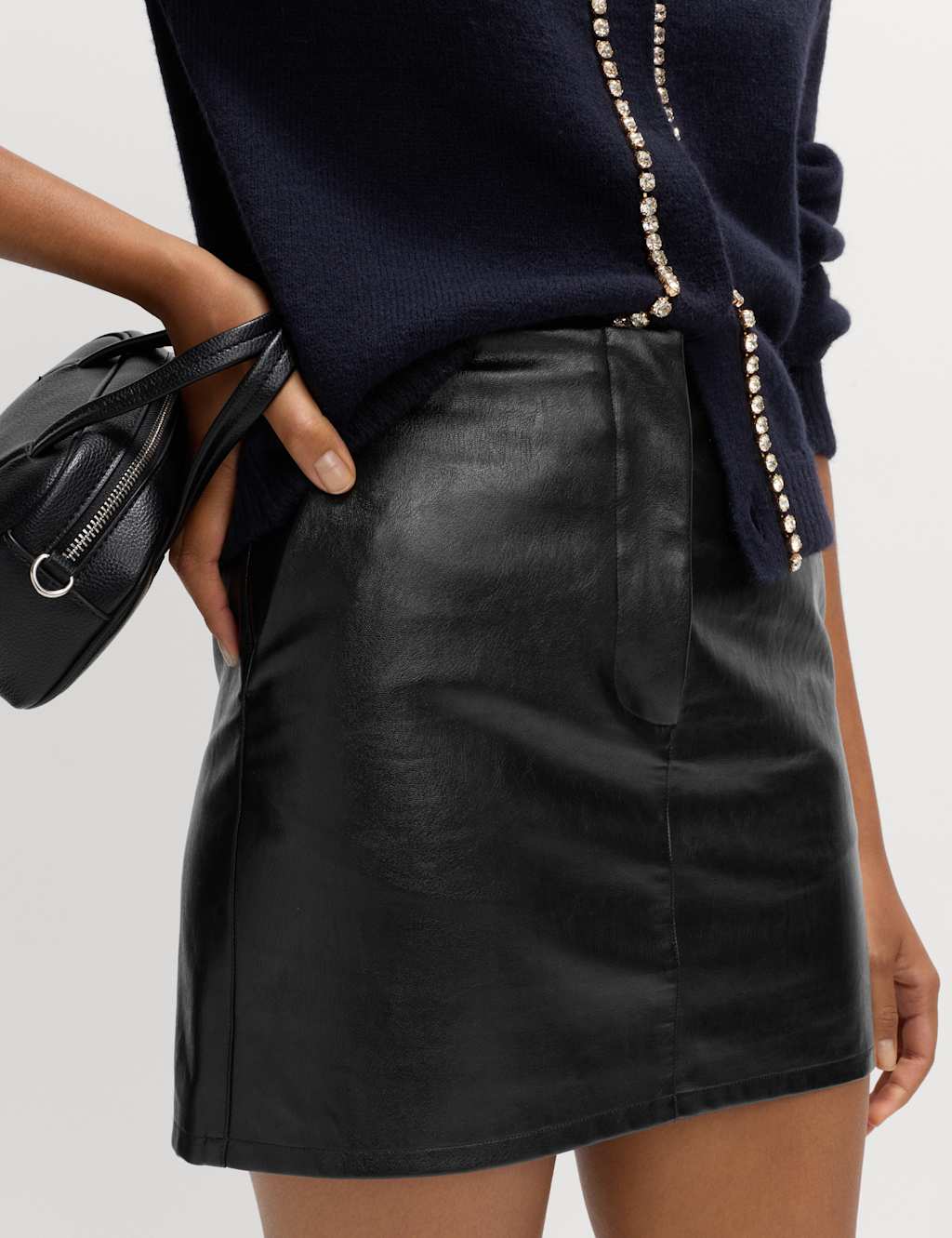 M&S Faux Leather Mini Skirt Black