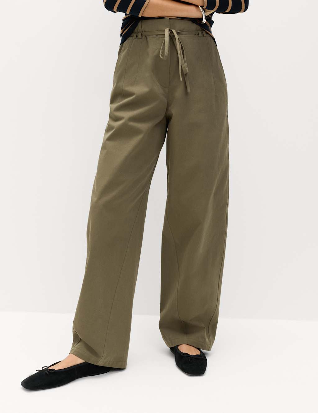 M&S Women's Pure Cotton Barrel Leg Trousers - 10 - Dark Khaki