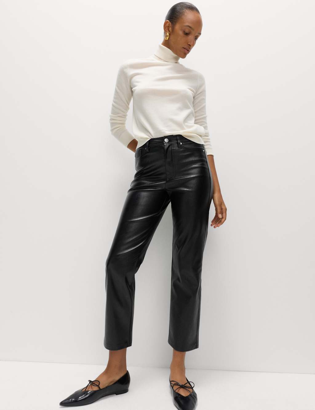 M&S Faux Leather Straight Leg Trousers Black