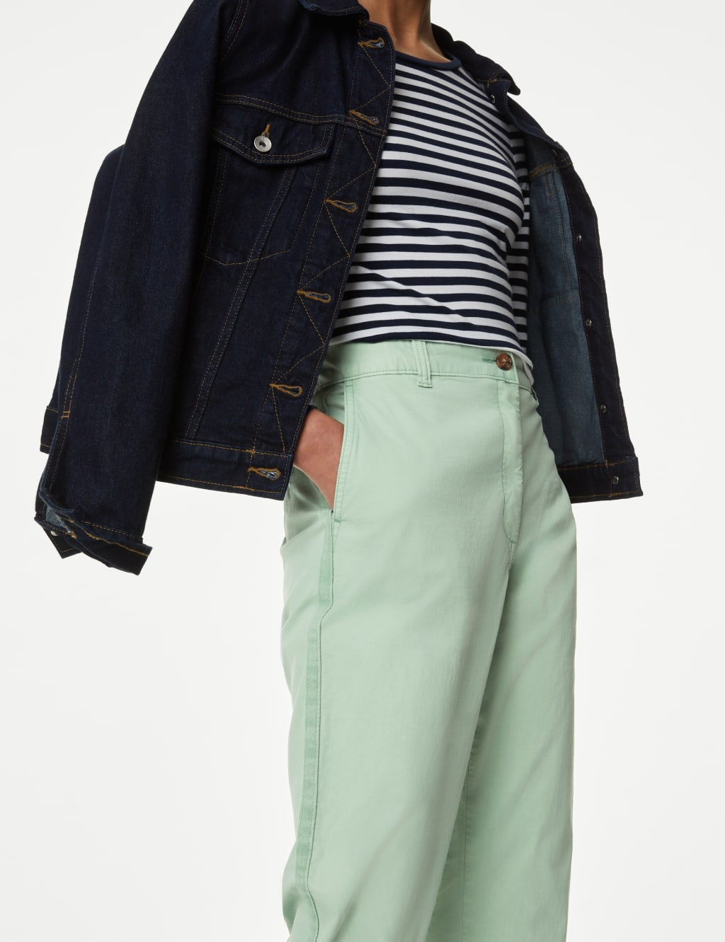 M&S Cotton Rich Tea Dyed Slim Fit Chinos Pale Jade