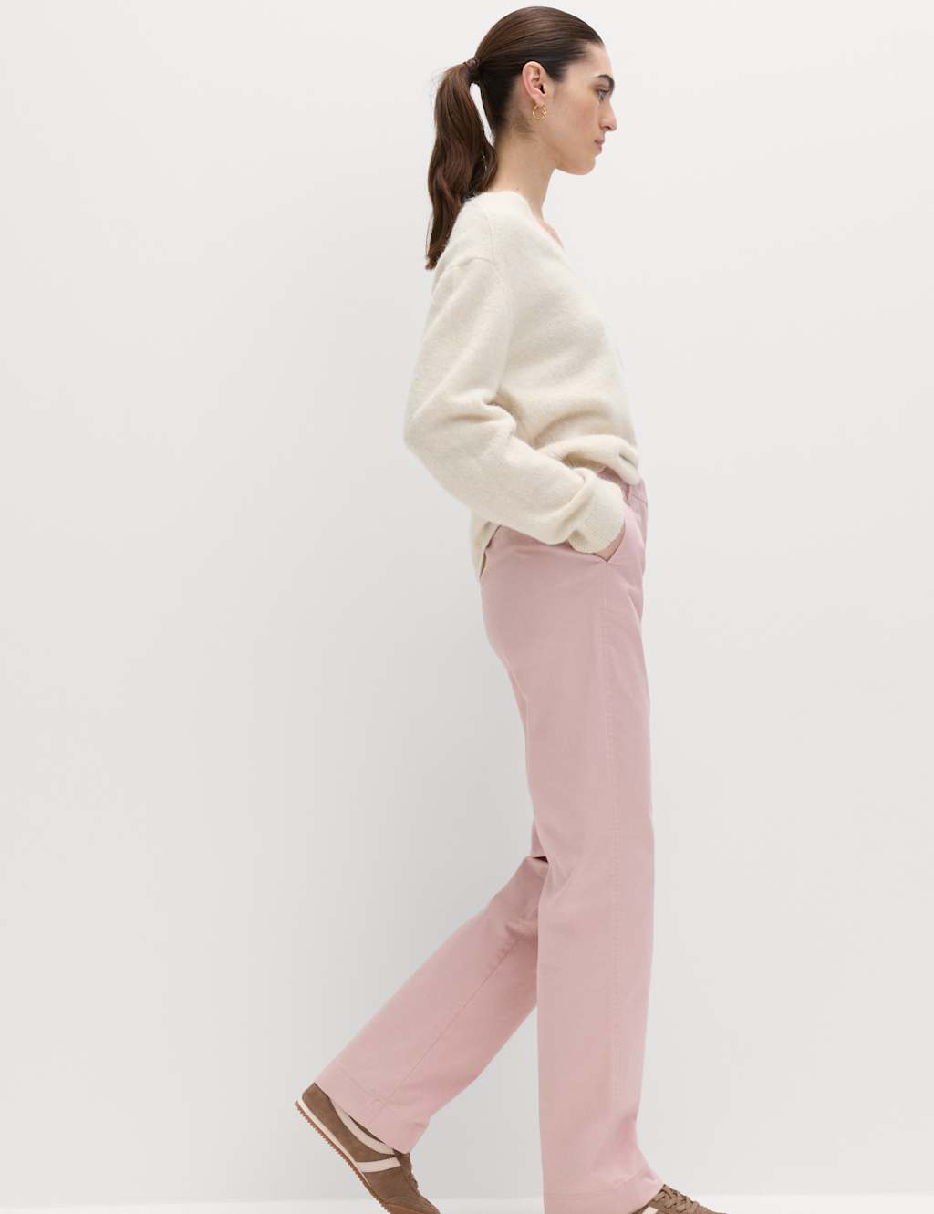 M&S Women's Cotton Rich Straight Leg Chinos - 10 - Pink Shell