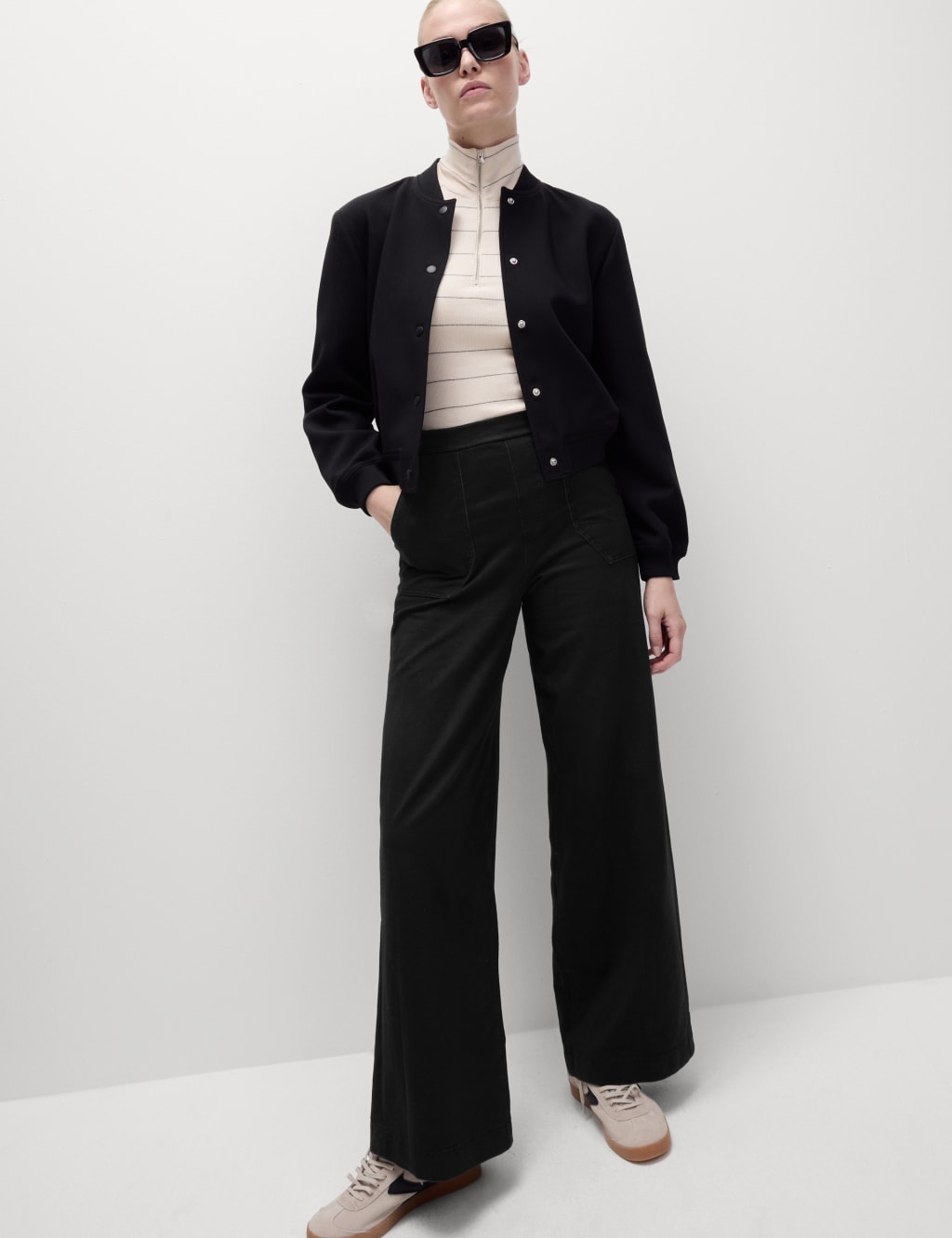 Denim Elasticated Waist Wide Leg Trousers