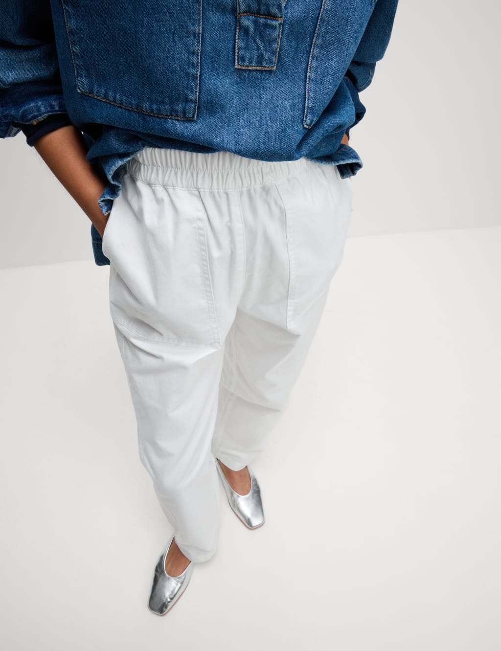 Pure Cotton Pull On Carrot Leg Trousers