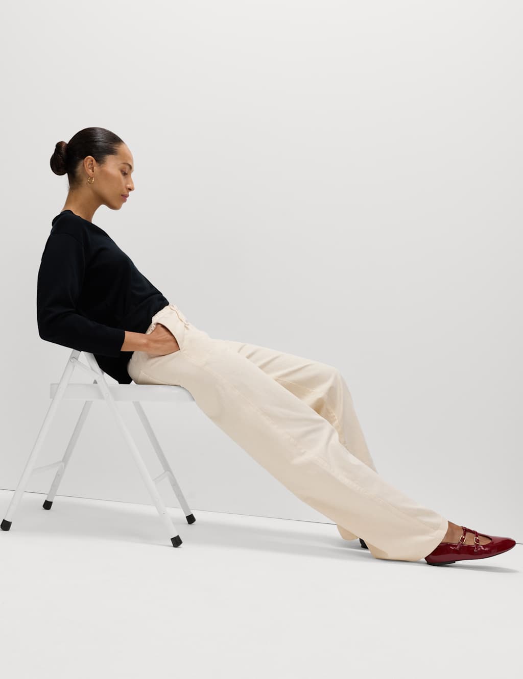 M&S Denim Drawstring Wide-Leg Trousers Light Cream