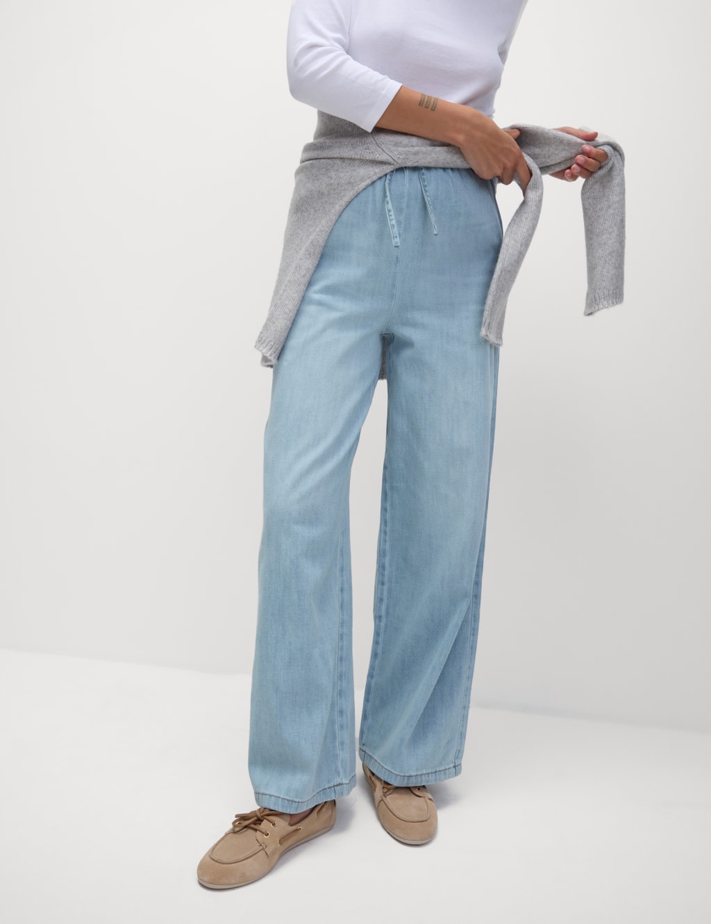 Denim Drawstring Wide-Leg Trousers
