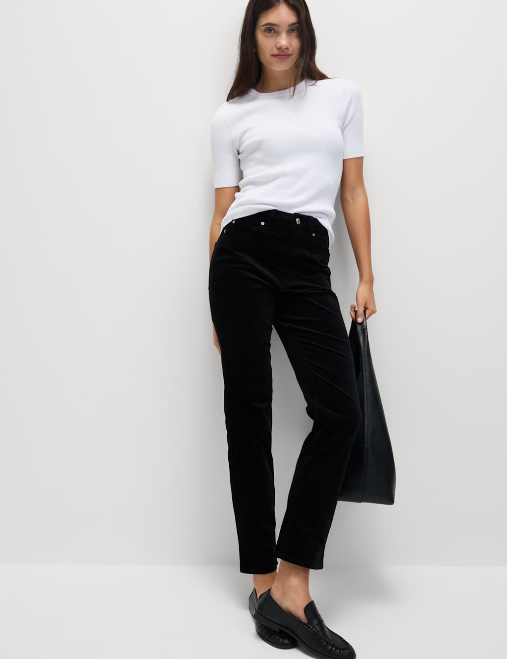 M&S Cord Straight Leg Trousers Black