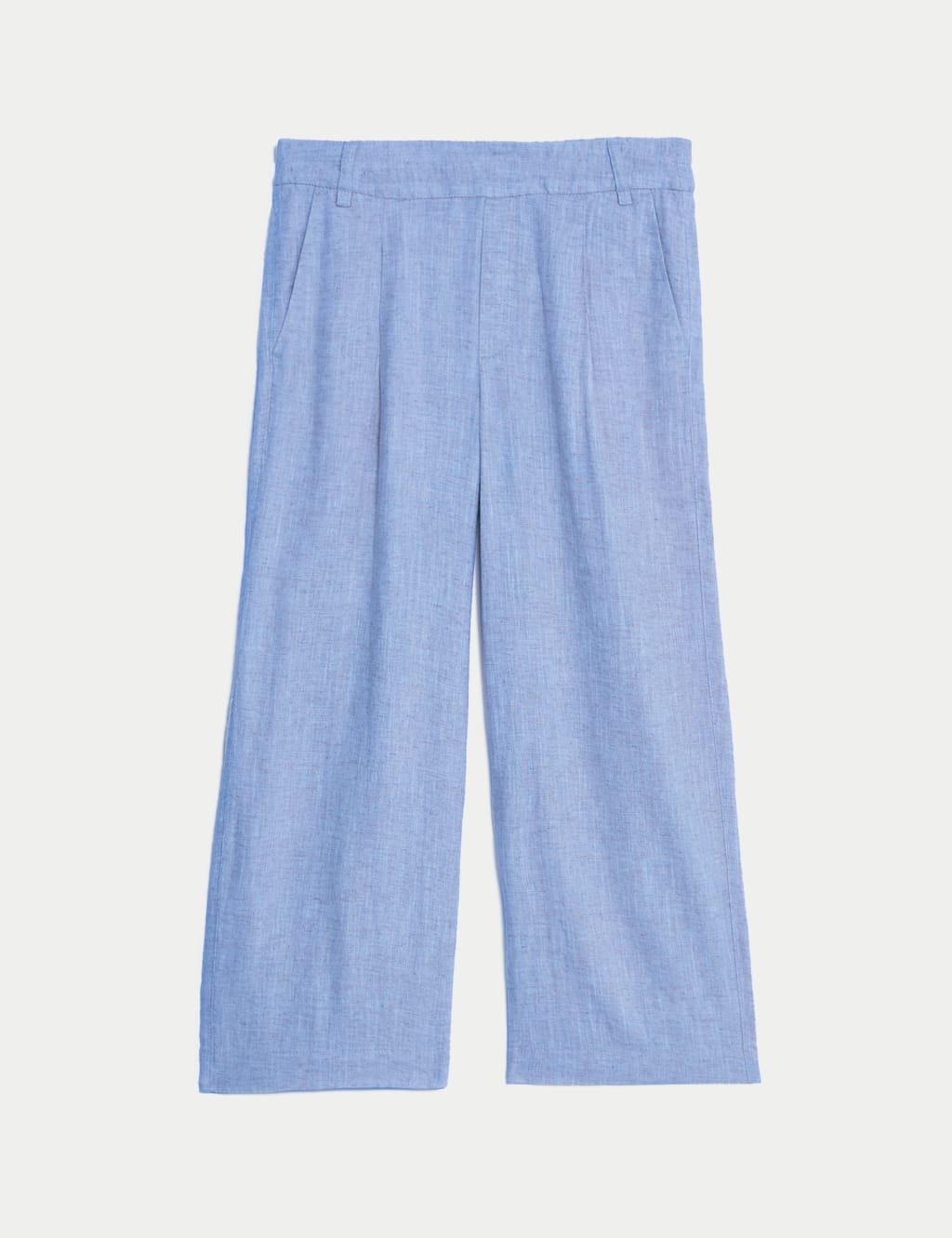 M&S Linen Rich Wide Leg Cropped Trousers Light Chambray