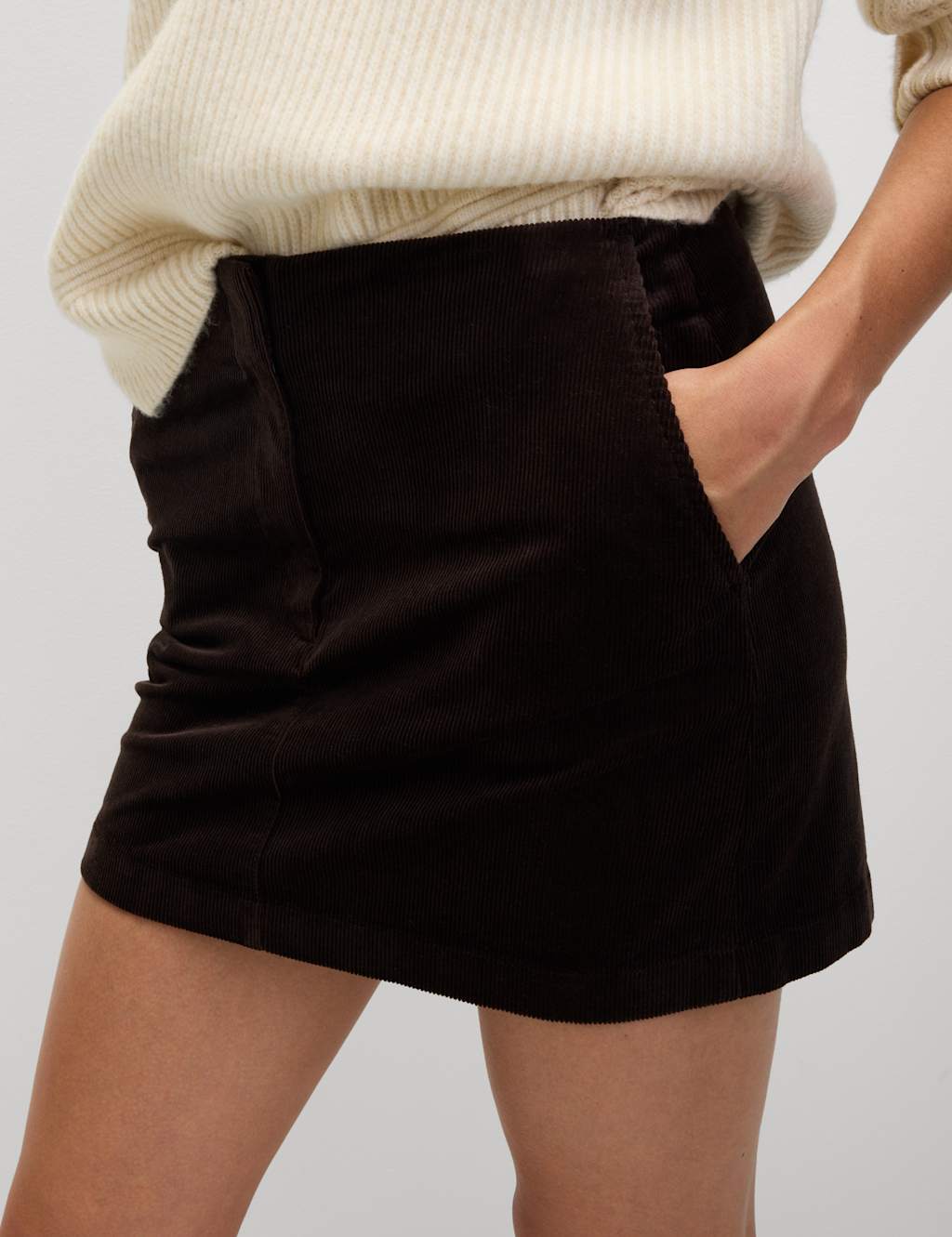 M&S Cord Mini A-Line Skirt Bitter Chocolate