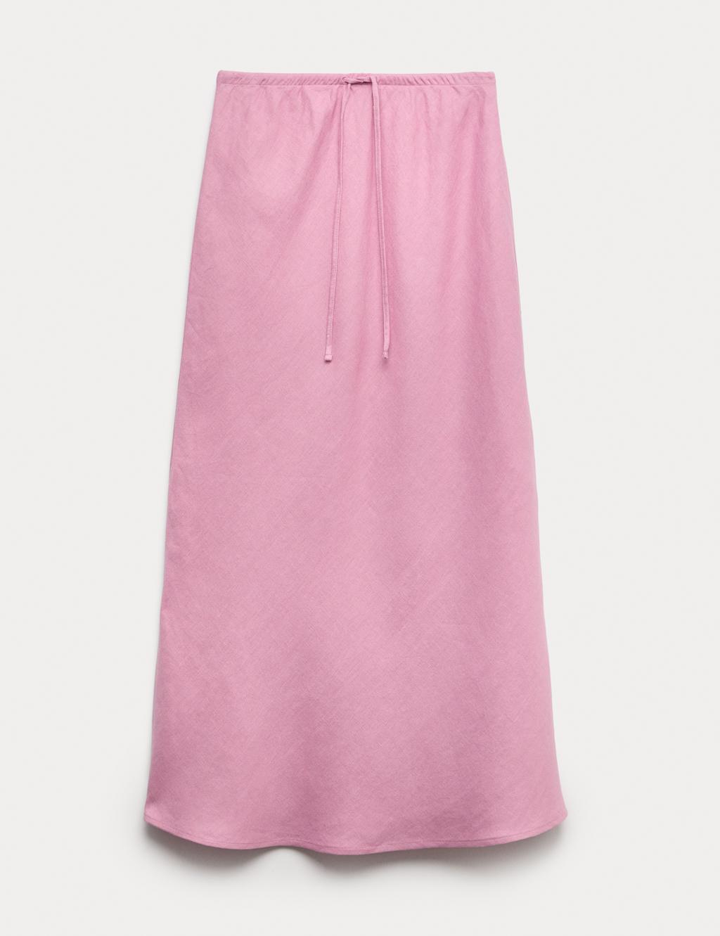 M&S Pure Linen Bias Cut Maxi A-Line Skirt Medium Pink