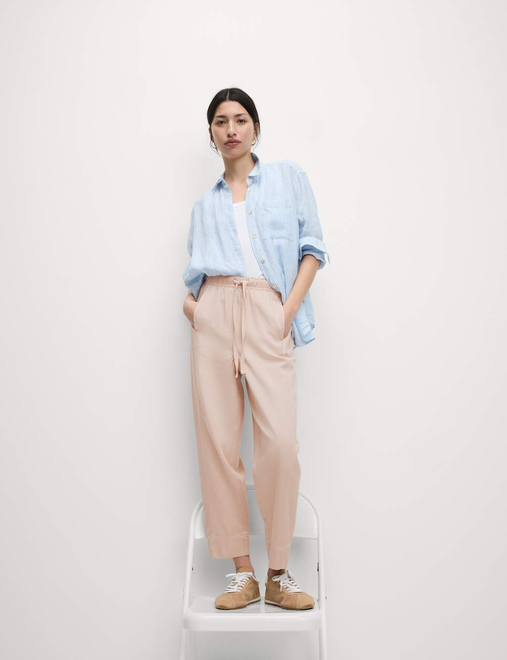 Drawstring Pull On Garment Dye Tapered Trousers