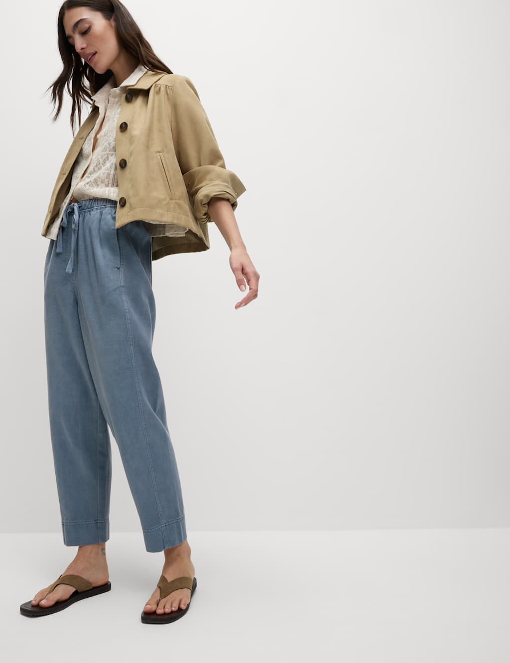 Drawstring Pull On Garment Dye Tapered Trousers