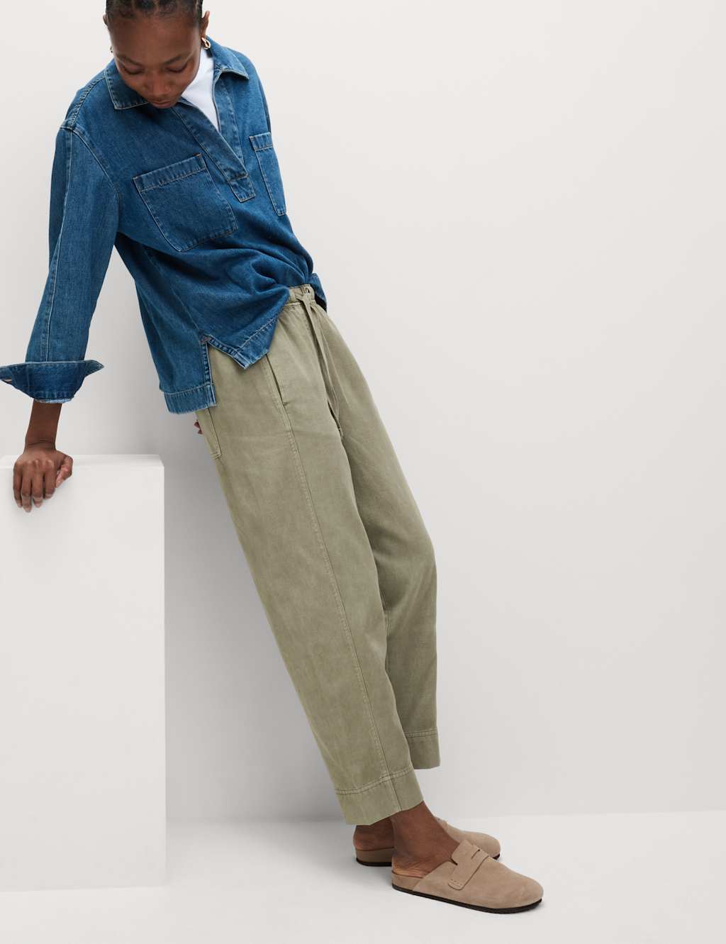 Drawstring Pull On Garment Dye Tapered Trousers