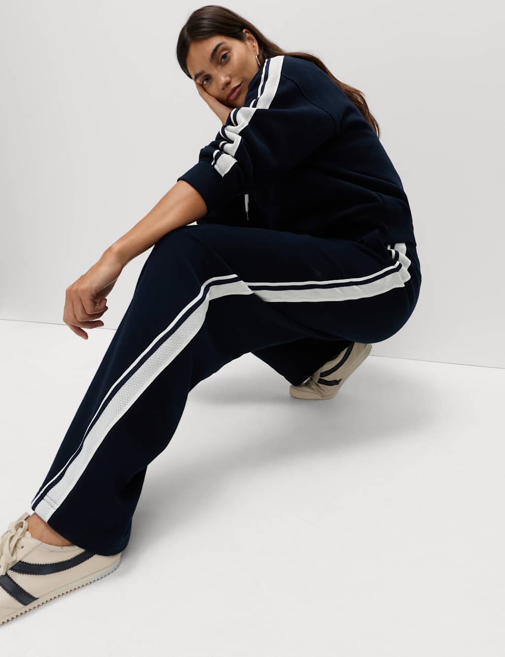 M&S Pure Cotton Side Stripe Relaxed Joggers Midnight Navy