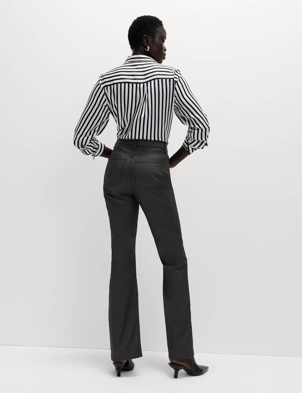 M&S Coated Pintuck Slim Fit Flared Jeans Black