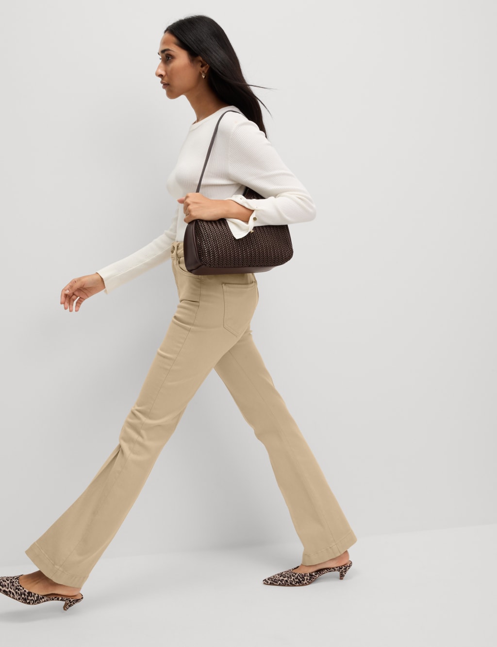 High Waisted Crease Front Slim Flare Jeans