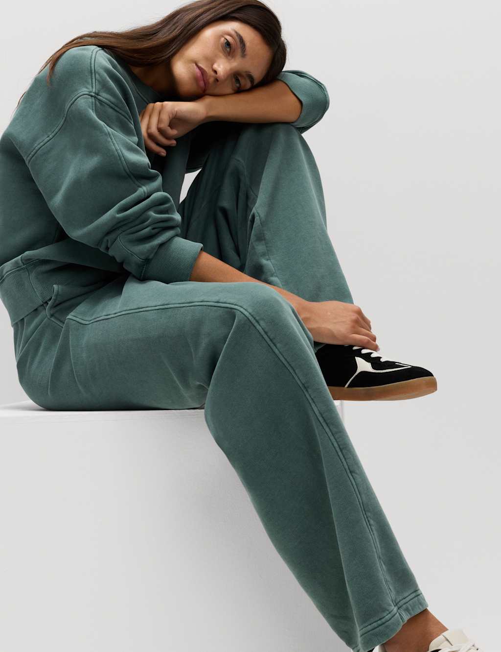 M&S Pure Cotton Slouchy Relaxed Joggers Dark Evergreen