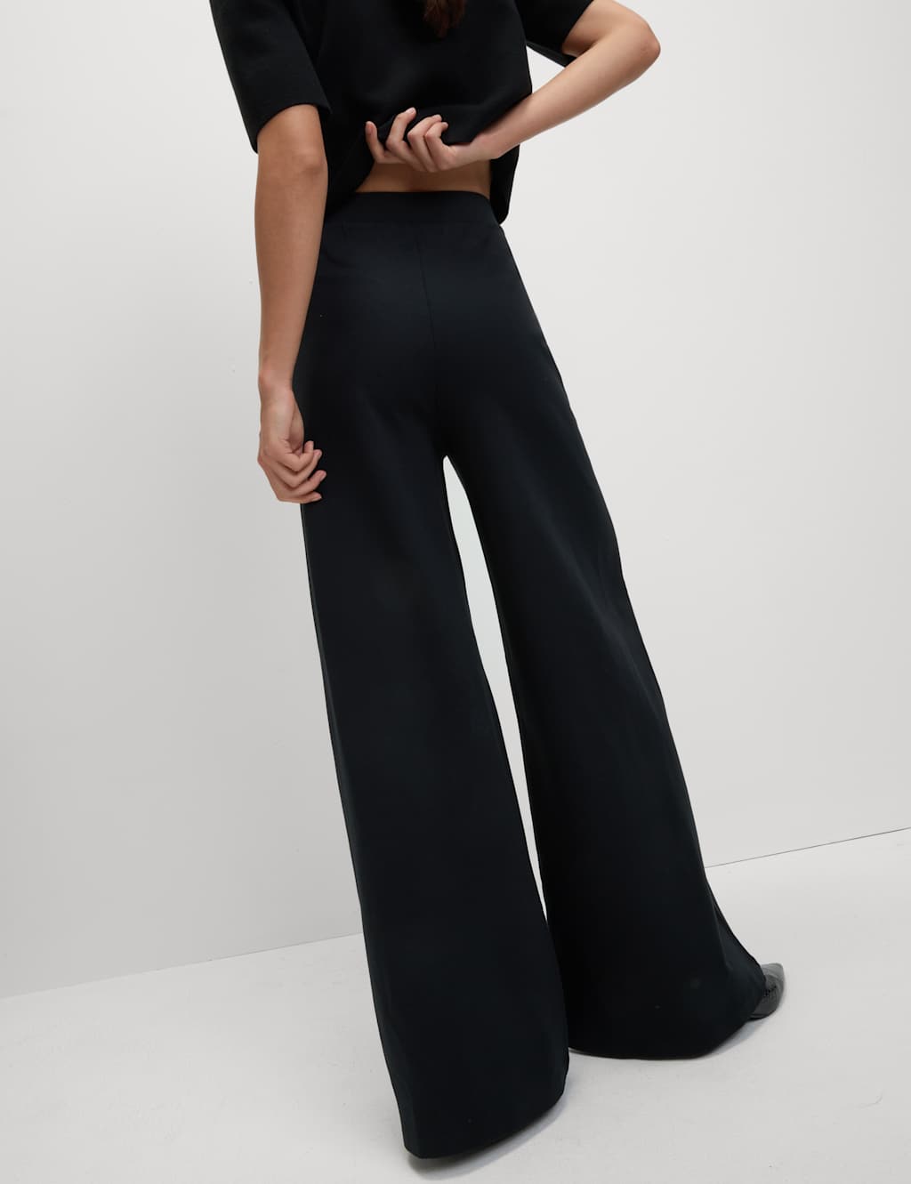 M&S Ponte Elasticated Waist Palazzo Trousers Black
