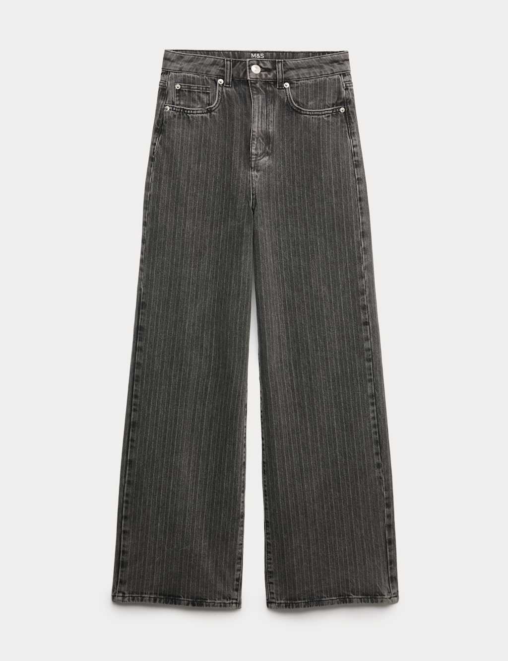 M&S Women's High Waisted Pinstripe Wide Leg Jeans - 12 - Black Mix