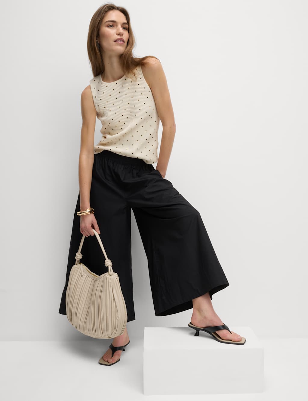 Pure Cotton Palazzo Cropped Trousers