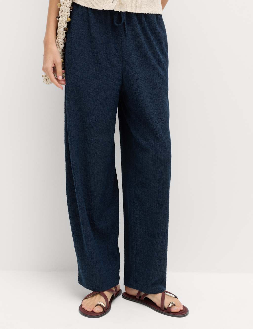 M&S Women's Jersey Textured Carrot Leg Ankle Grazer Trousers - 22 - Navy