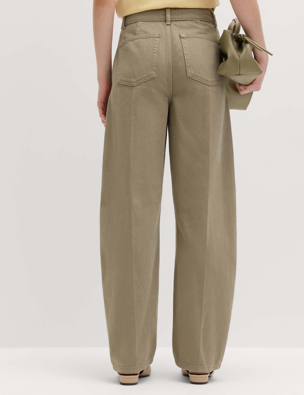 M&S Women's Pure Cotton Crease Front Barrel Leg Trousers - 10 - Sable