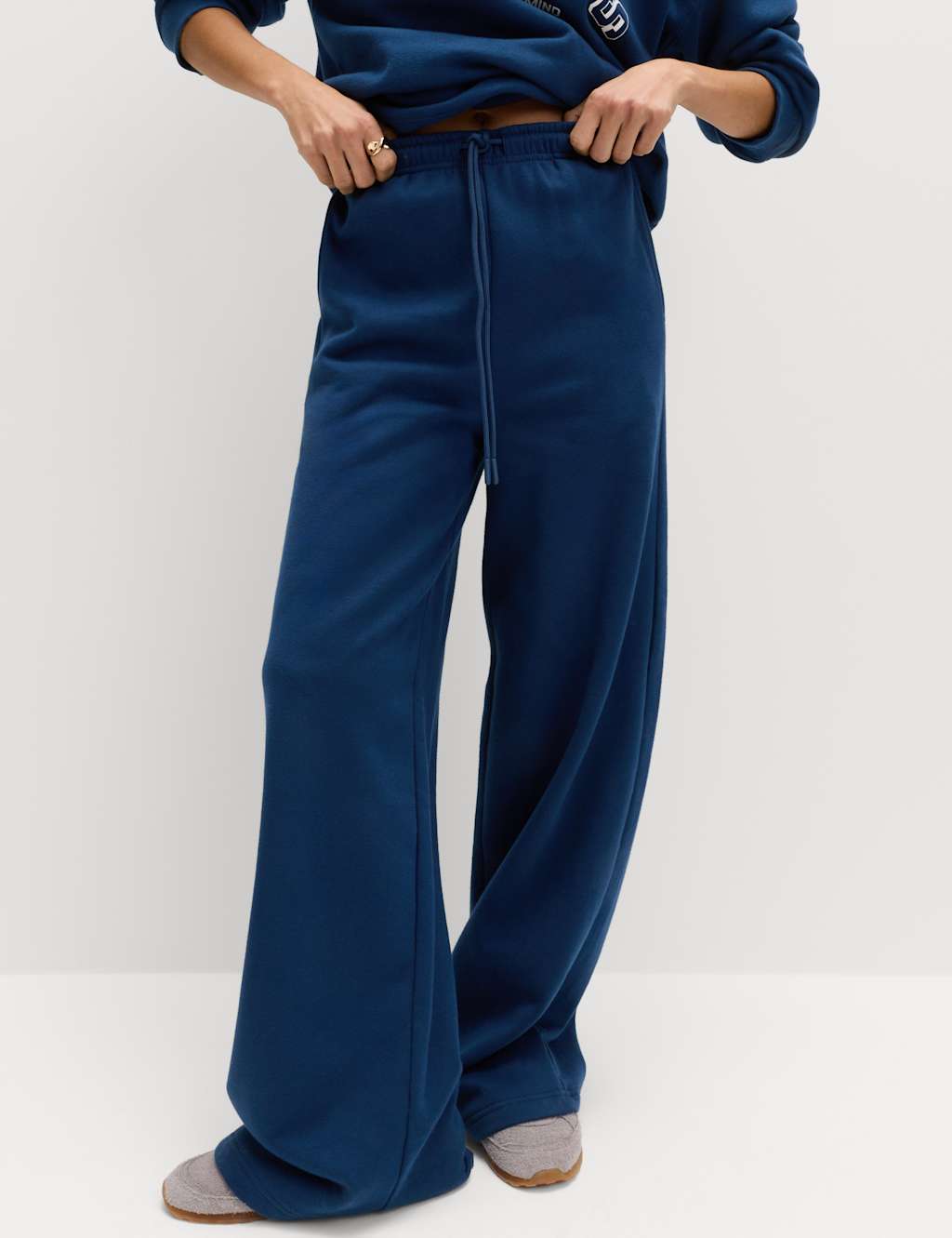 M&S Women's Cotton Rich Drawstring Wide Leg Joggers - 20 - Dark Marine