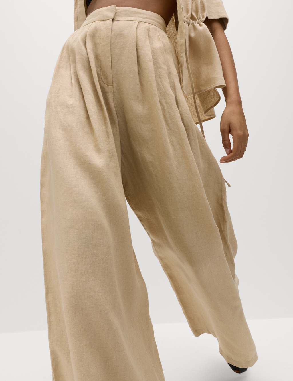 M&S Women's Pure Linen Wide Leg Trousers - 20 - Sandstone