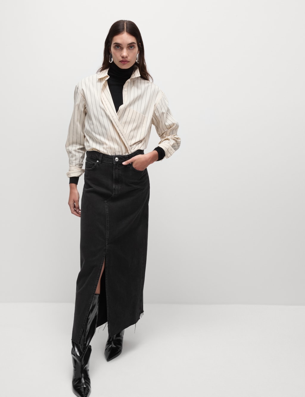 Denim Split Front Maxi Skirt
